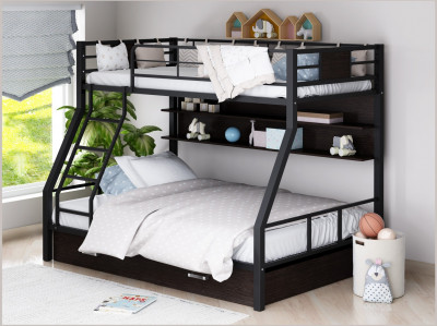 Двухъярусная кровать Гранада-1ПЯ, черная (Венге, Серый)