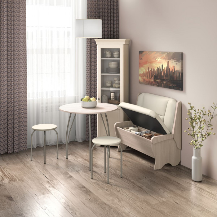 Кухонный набор Лотос скамья 950 - стол - табурет / ясень светлый/крем