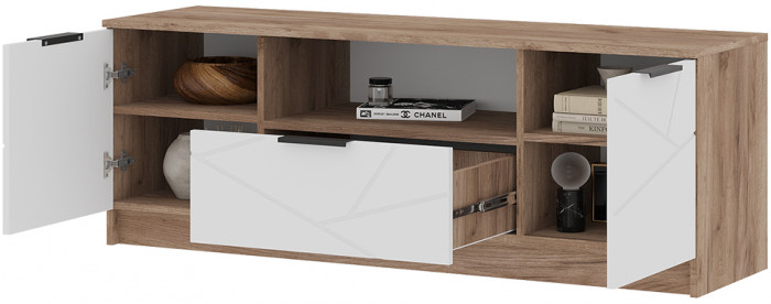 ОРЕГОН ТВ 01 Тумба под ТВ (1400х500х400) Фасад МДФ БЕЛЫЙ СУПЕРМАТ,ДУБ КРАФТ ТАБАЧНЫЙ/Корпус ДУБ КРАФТ ТАБАЧНЫЙ