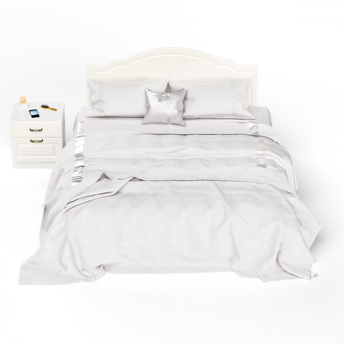 Ливерпуль Кровать 11.08 + основание + ножки + Тумба 08.146, ясень ваниль/белый