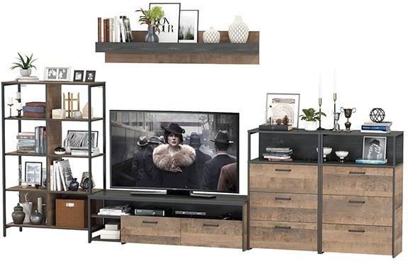 Трувор Гостиная 099, цвет дуб гранж песочный/интра, ШхГхВ 371,8х45,4х195 см., универсальная сборка