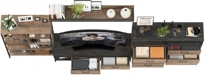 Трувор Гостиная 099, цвет дуб гранж песочный/интра, ШхГхВ 371,8х45,4х195 см., универсальная сборка