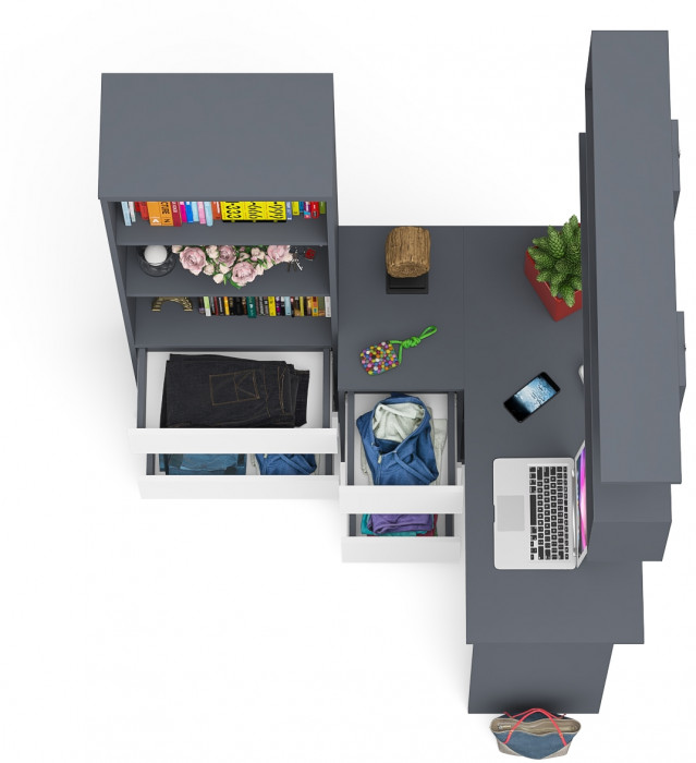 Мори компьютерный стол МС-16 левый + Стеллаж МСТ600.3 + Полка 1200, графит/белый