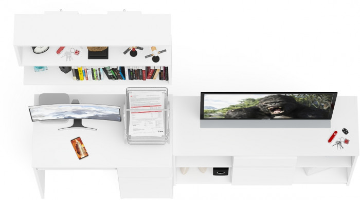 Мори Стол компьютерный МС-1 правый + Тумба МТВ1204.1 + Полка 900, цвет белый, ШхГхВ 210,4х50х209,6 см., НЕ универсальная сборка