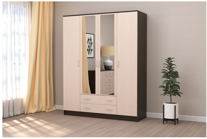 Кэт-7 Шкаф 4 -створчатый (Крафт золотой / Миндаль)