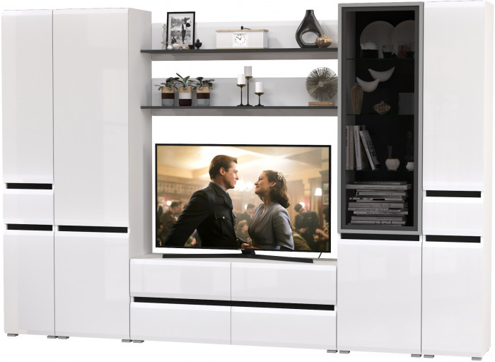 Сидней Комплектация № 066, корпус: белый/чёрный/фасады: МДФ белый глянец