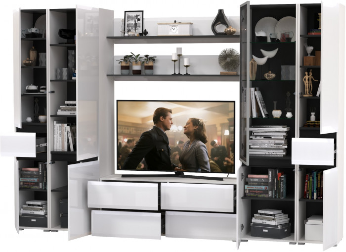 Сидней Комплектация № 066, корпус: белый/чёрный/фасады: МДФ белый глянец