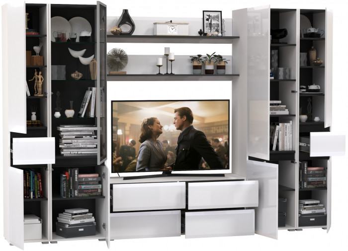 Сидней Комплектация № 066, корпус: белый/чёрный/фасады: МДФ белый глянец