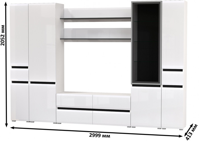 Сидней Комплектация № 066, корпус: белый/чёрный/фасады: МДФ белый глянец