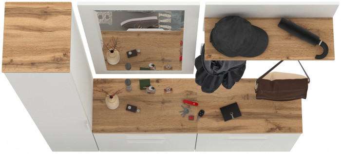 Октава Прихожая 44, цвет белый шагрень/дуб крафт золотой/фасады МДФ белый шагрень, ШхГхВ 162х35,4х197,6 см., универсальная сборка