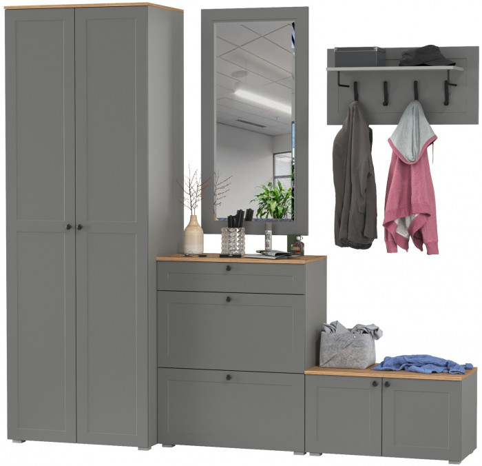 Остин Прихожая 47, цвет серый графит/дуб крафт золотой, ШхГхВ 240х54,3х229,6 см., универсальная сборка