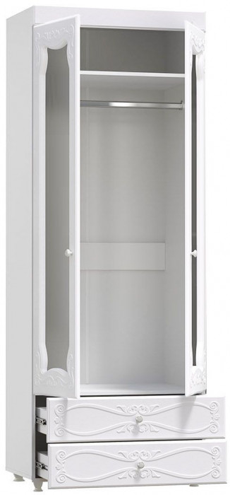 Шкаф 2-х дверный с зеркалами и ящиками (гл.560) Италия ИТ-50 белое дерево