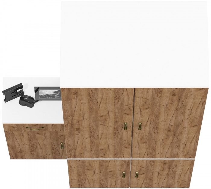 Лидер-8 Шкаф МД 19Б + Тумба МД 3.15, цвет белый шагрень/крафт золото, ШхГхВ 120х50х190 см., универсальная сборка