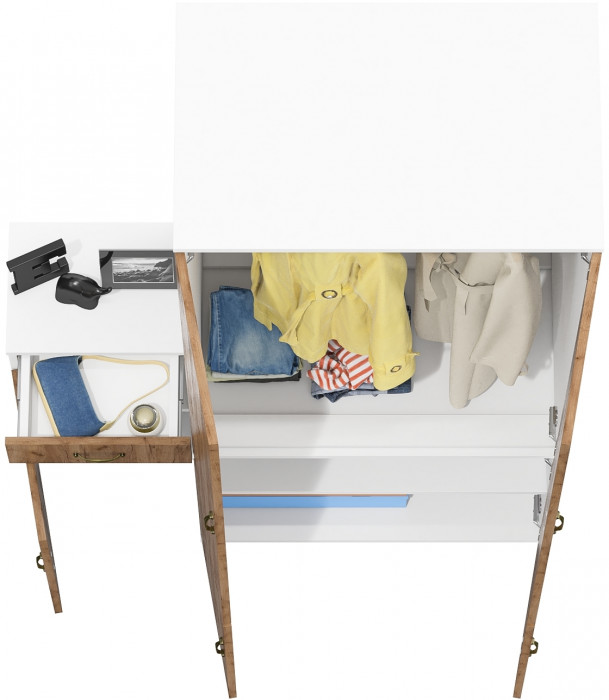 Лидер-8 Шкаф МД 19Б + Тумба МД 3.15, цвет белый шагрень/крафт золото, ШхГхВ 120х50х190 см., универсальная сборка