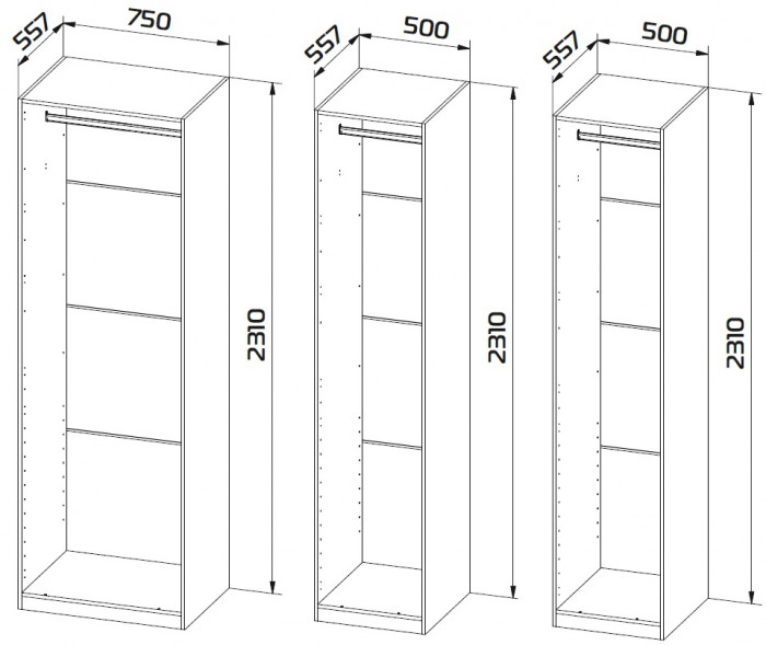 Гардеробная Квадро комплект 1.2 (1750), Дуб Вотан, Белый