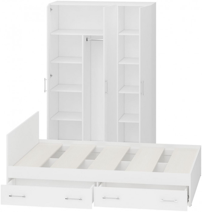 Спальня Стандарт 1-1400Я, цвет белый, ШхГхВ 143,5х203,5х70 + 135х52х200 см., сп.м. 1400х2000 мм., без матраса, основание есть