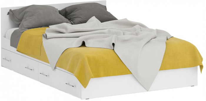 Спальня Стандарт 1-1400Я, цвет белый, ШхГхВ 143,5х203,5х70 + 135х52х200 см., сп.м. 1400х2000 мм., без матраса, основание есть