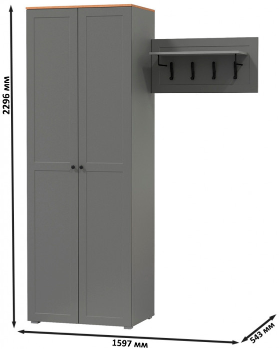 Остин Прихожая 08, серый графит/дуб крафт золотой