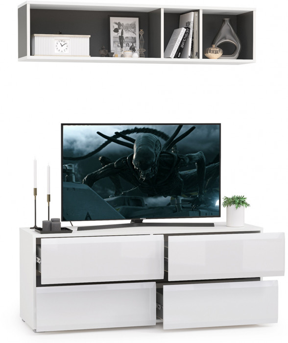 Сидней Комплектация № 001, корпус белый/чёрный/фасады МДФ белый глянец