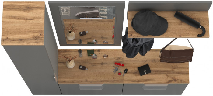 Октава Прихожая 44, цвет серый графит/дуб крафт золотой/фасады МДФ серый графит, ШхГхВ 162х35,4х197,6 см., универсальная сборка