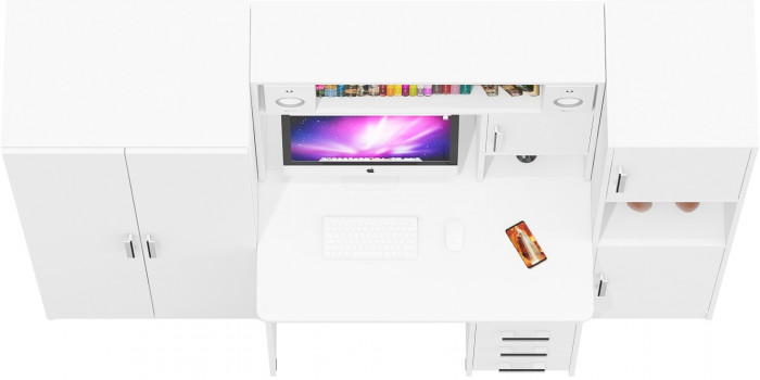 компьютерный стол С-МД-СК9+Пенал С-МД-СК9П+Шкаф С-МД-СК9Ш, белый шагрень