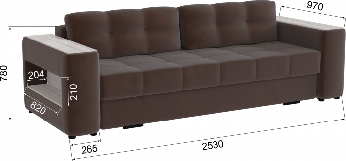 Диван раскладной Доро, коричневый/мдф сандал белый