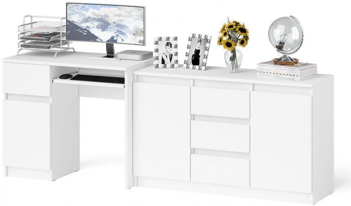 Мори компьютерный стол МС-1 левый + Комод МК1200.3, белый