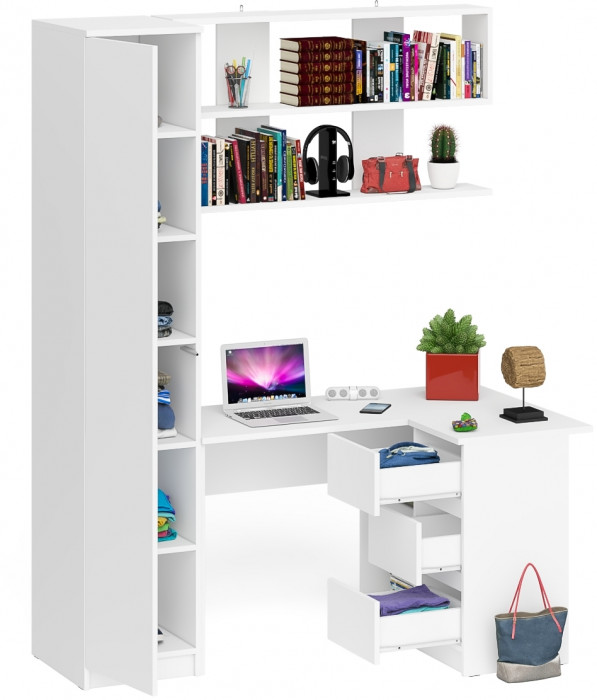 Мори компьютерный стол МС-16 правый + Пенал МШ400.1 + Полка 1200, белый