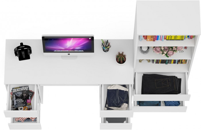 Мори компьютерный стол МС-2 + Стеллаж МСТ600.3, белый