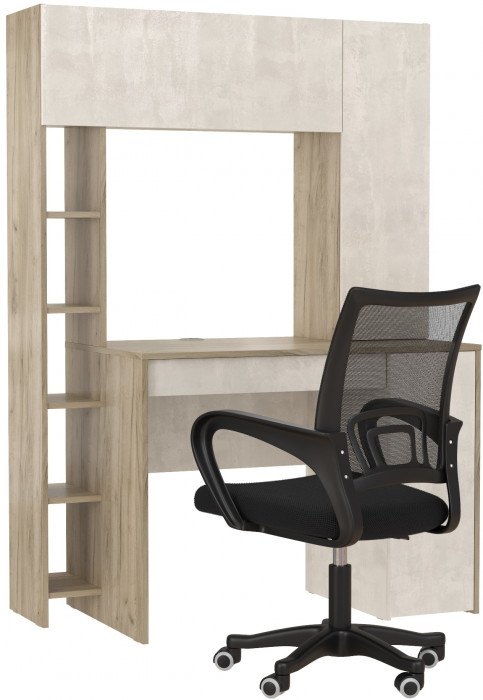 КР100 Стол компьютерный Комфорт 12.71 + кресло 103 чёрное, цвет дуб крафт серый/шёлковый камень, ШхГхВ 116,7х60,2х165,4 см., НЕ универсальная сборка