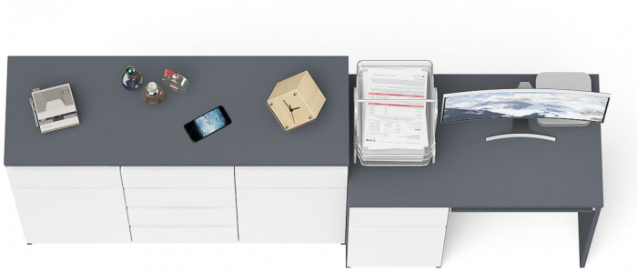 Мори Стол компьютерный МС-1 левый + Комод МК1200.4, цвет графит/белый, ШхГхВ 210,4х50х94 см., выдвижной ящик слева, НЕ универсальная сборка
