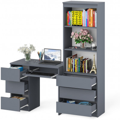 Мори Стол компьютерный МС-6 левый + Стеллаж МСТ600.3, цвет графит, ШхГхВ 150,4х50х179,6 см., выдвижные ящики слева, НЕ универсальная сборка