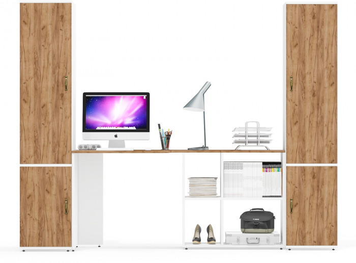 Лидер-8 Пенал МД 23Б + Стол + Пенал 22Б, белый шагрень/крафт золото