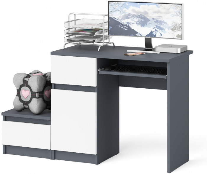 Мори Стол компьютерный МС-1 левый + Тумба ТМП400.1, цвет графит/белый, ШхГхВ 130,4х50х76,6 см., выдвижной ящик слева, НЕ универсальная сборка
