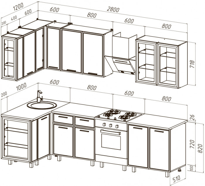 Кухня Бьянка 1,2х2,8м, Крафт золотой/Олива софт