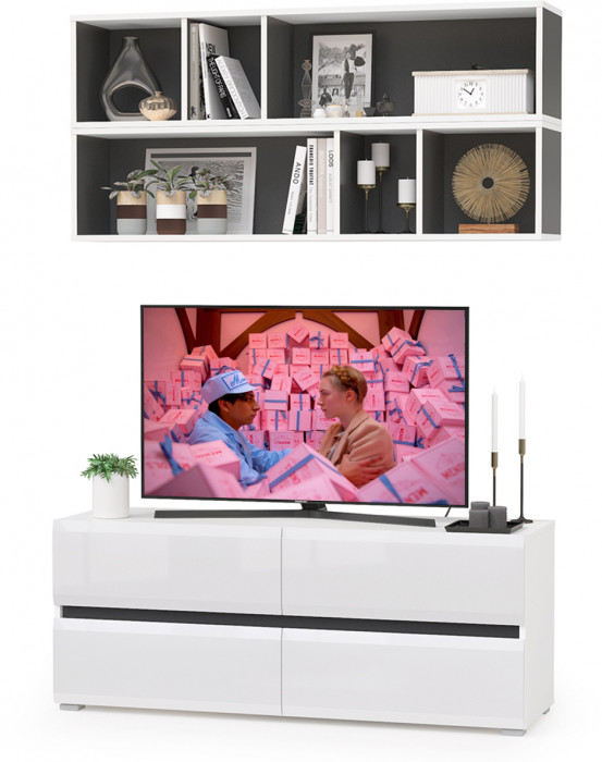 Сидней Комплектация № 003, корпус белый/чёрный/фасады МДФ белый глянец