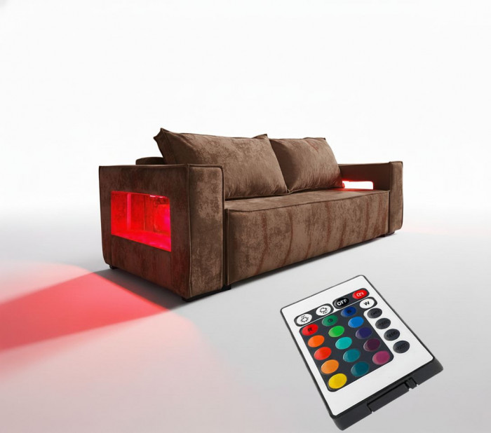 Диван-кровать Лофт Люкс Плюш с подсветкой, еврокнижка, 140х195, коричневый