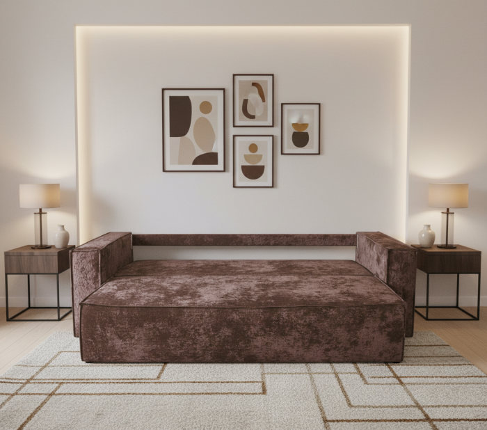 Диван-еврокнижка Лофт Люкс Плюш с подсветкой, 140х195, коричневый