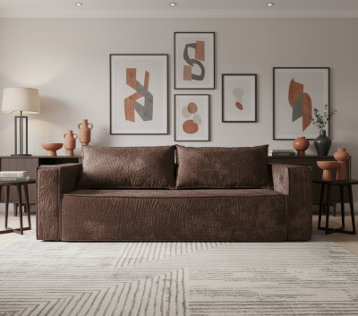 Диван-еврокнижка Лофт Люкс Плюш с подсветкой, 140х195, коричневый