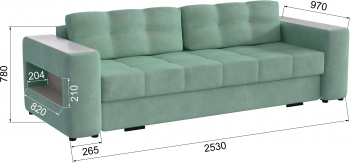 Диван раскладной Доро, мятный/мдф холст белый