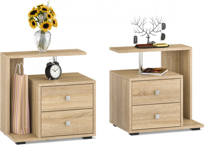 Камелия спальня № 11 Кровать с ящиками 1800 + Две тумбы + Комод + Шкаф 4-х створчатый, дуб сонома