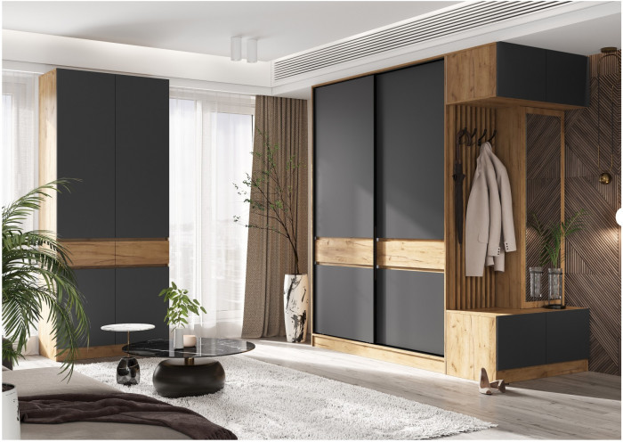 Модульная прихожая Роджина, комп.4 (Графит, Крафт золотой)