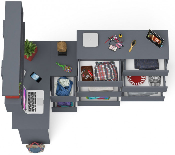 Мори компьютерный стол МС-16 правый + Комод МК1200.10 + Полка 1200, графит