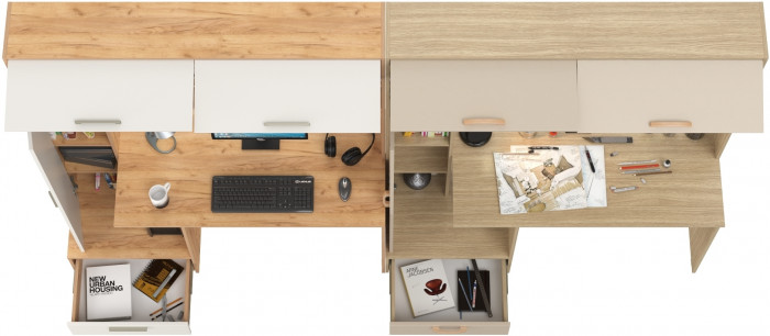 Два Стола письменных Лайт 03.243Н, цвет дуб крафт золотой/белый премиум/плэйн/сатин, ШхГхВ 300,4х57,3х179,9 см., НЕ универсальная сборка