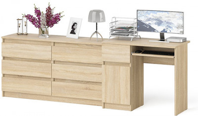 Мори Стол компьютерный МС-1 левый + Комод МК1380.6, цвет дуб сонома, ШхГхВ 228х50х76,6 см., выдвижной ящик слева, НЕ универсальная сборка