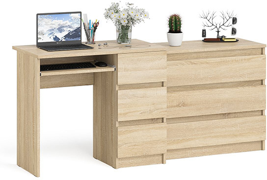 Мори Стол компьютерный МС-6 правый + Комод МК800.1, цвет дуб сонома, ШхГхВ 170,4х50х76,6 см., выдвижные ящики справа, НЕ универсальная сборка
