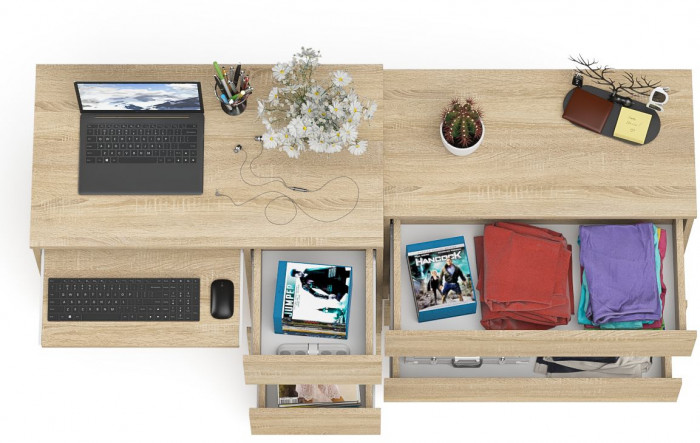 Мори Стол компьютерный МС-6 правый + Комод МК800.1, цвет дуб сонома, ШхГхВ 170,4х50х76,6 см., выдвижные ящики справа, НЕ универсальная сборка