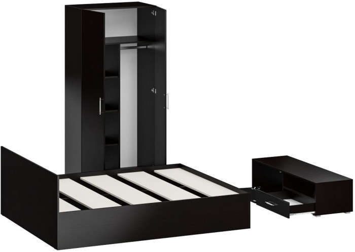 Спальня Стандарт 3-1600, венге/фасады ТВ тумбы МДФ чёрный глянец