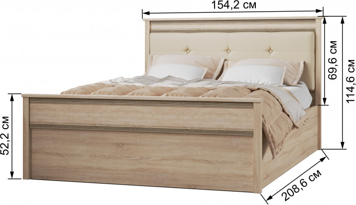Ливорно Кровать ЛКР-1 (1,4) с настилом ДСП 2С, Дуб сонома