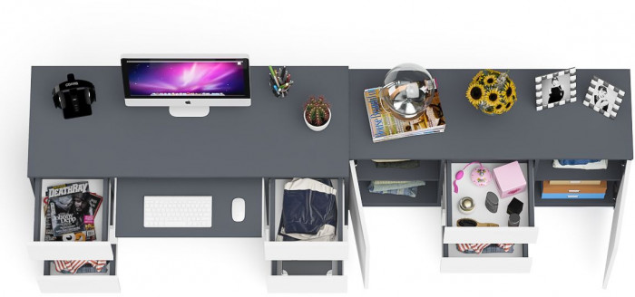 Мори компьютерный стол МС-2 + Комод МК1200.3, графит/белый